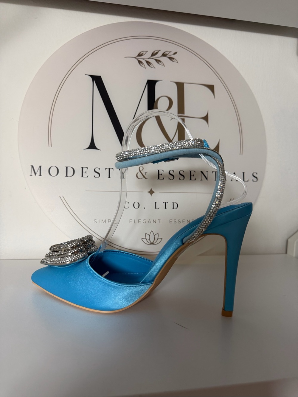 Blue Crystal-Embellished Women's High Heel Pump